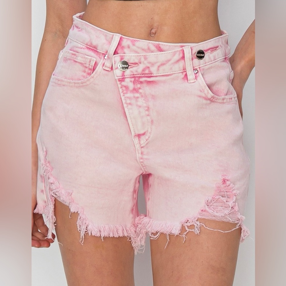 Women’s Pink Distressed Denim Shorts